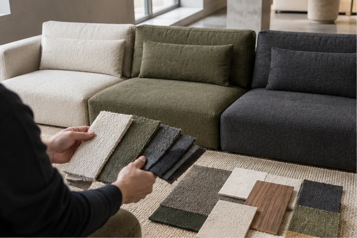 buyer reviewing sofa modules